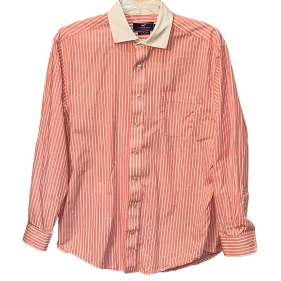 Vineyard Vines Cooper Shirt 100% Cotton Size Large Pink White Stripe Button Down - Picture 1 of 9
